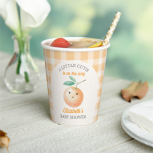 A Little Cutie Orange Gingham Citrus Baby Shower Paper Cups