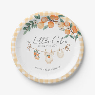 A Little Cutie Orange Gingham Citrus Baby Shower Paper Plate