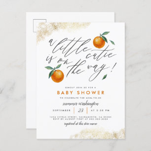 A Little Cutie Orange Neutral Baby Shower Invitation Postcard