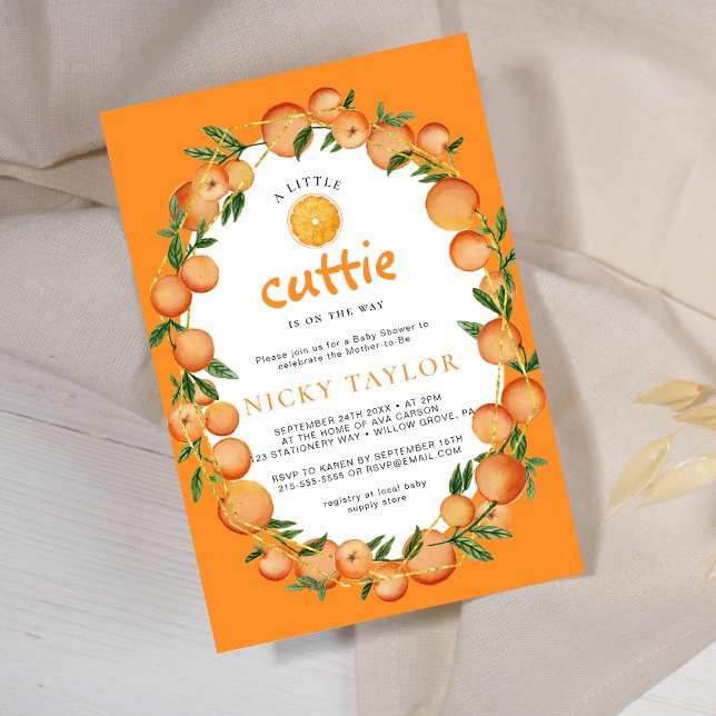 A Little Cutie Orange Oval Frame Baby Shower Invitation (Creator Uploaded)