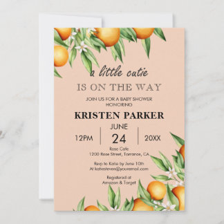 A Little Cutie Orange Pink Colour Baby Shower Invitation