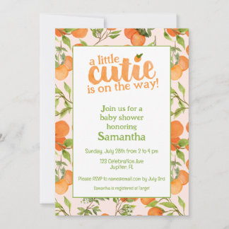 A Little Cutie Peach Background Baby Shower Invitation