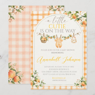 A Little Cutie Peach Gingham Baby Shower Invite