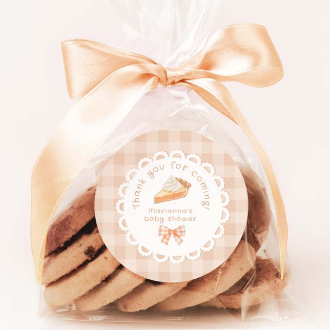 A little cutie Pie Baby shower Thank you Classic Round Sticker (Creator Uploaded)