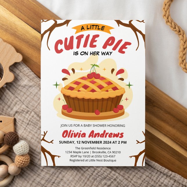 A Little Cutie Pie Fall Cherry Pie Baby Shower Invitation (Creator Uploaded)