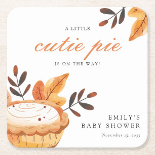 A Little Cutie Pie Fall Floral Baby Shower Square Paper Coaster