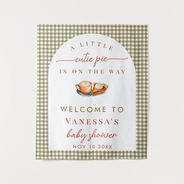 A Little Cutie Pie Fall Green Baby Shower Backdrop Tapestry (Front)