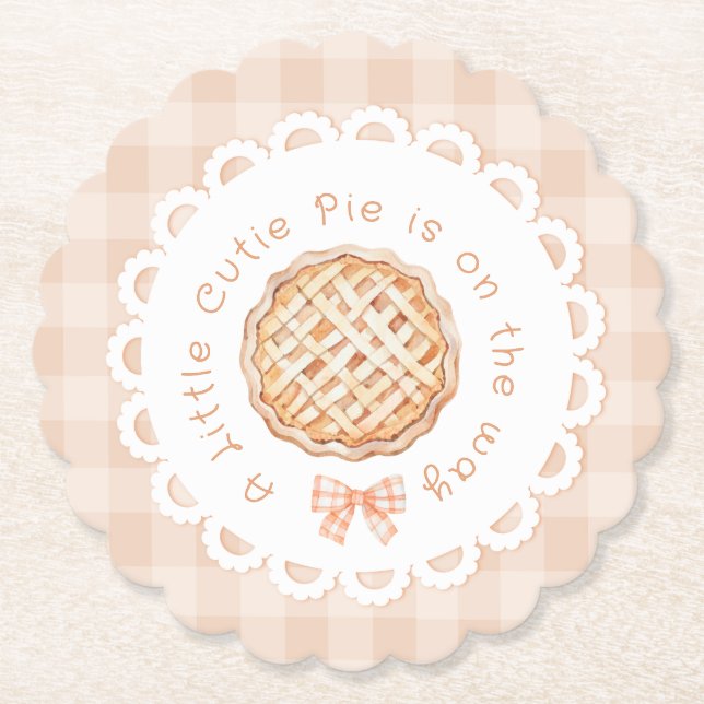 A little cutie Pie gingham Bow baby shower Paper Coaster (Front)