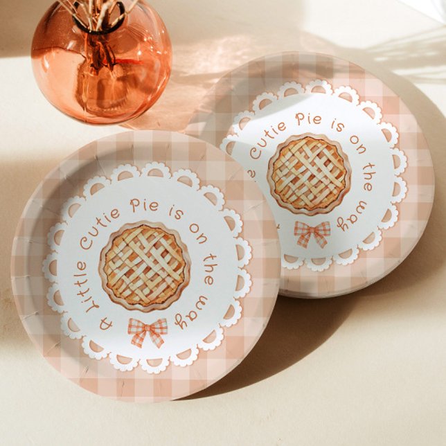 A little cutie Pie gingham Bow baby shower Paper Plate (Creator Uploaded)