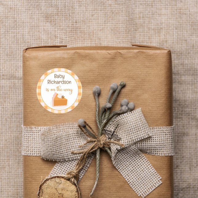 A Little Cutie Pie Gingham Fall Baby Shower Classic Round Sticker (A Little Cutie Pie Gingham Fall Baby Shower Classic Round Sticker)