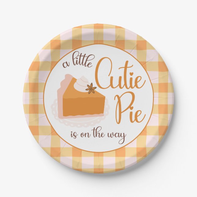 A Little Cutie Pie Gingham Fall Baby Shower Paper Plate (Front)