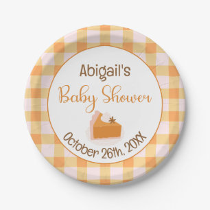 A Little Cutie Pie Gingham Fall Baby Shower Paper Plate