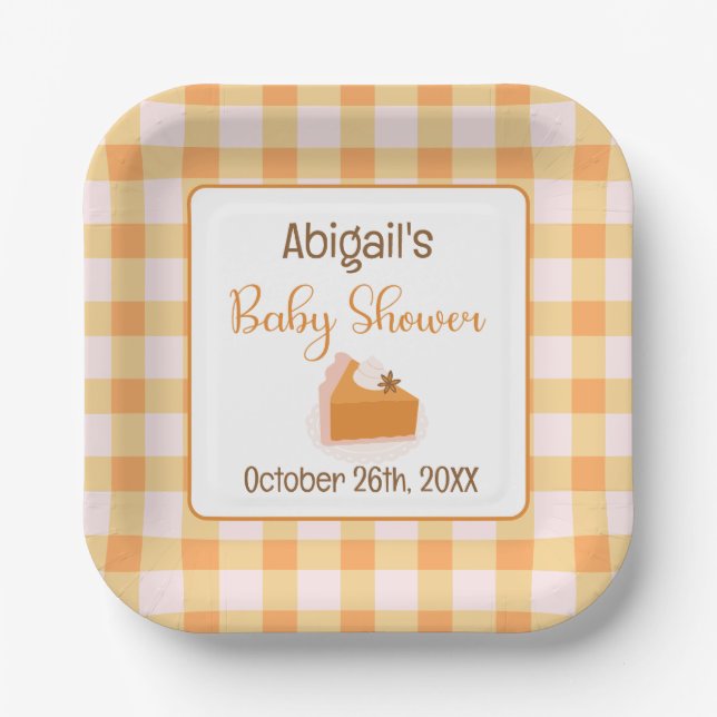 A Little Cutie Pie Gingham Fall Baby Shower Paper Plate (Front)