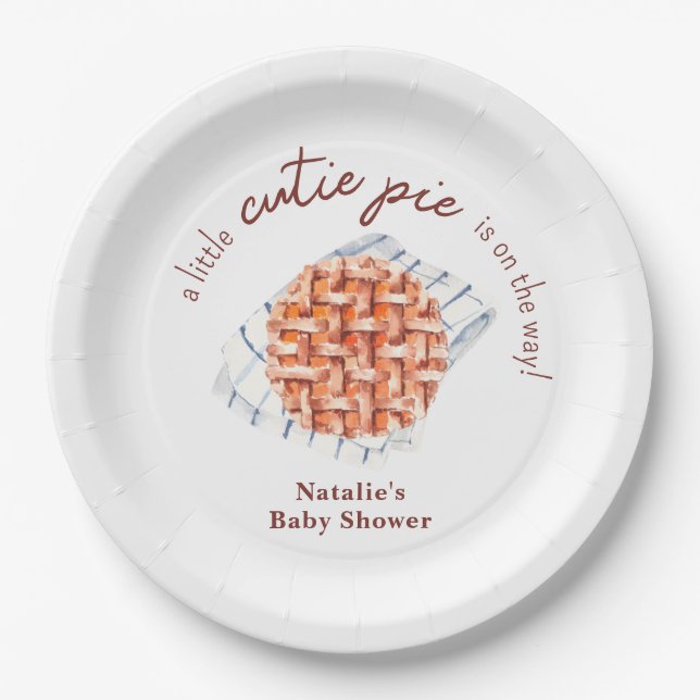 A Little Cutie Pie Is On The Way Baby Shower Paper Plate (Front)