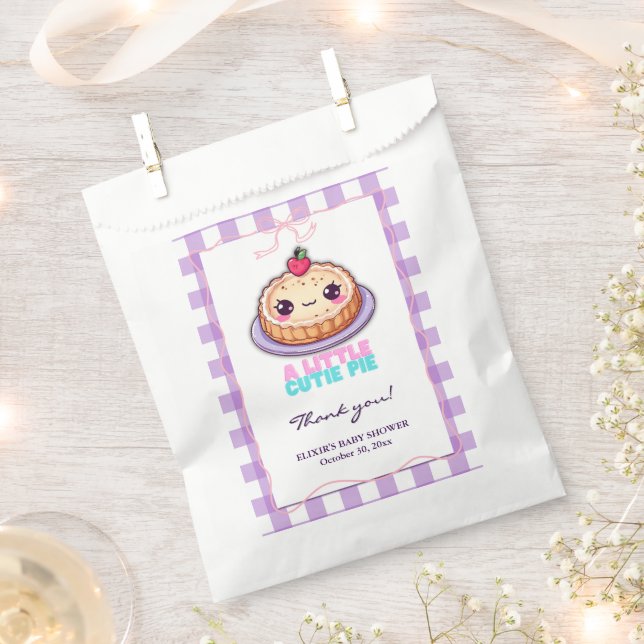 A Little Cutie Pie Kawaii Purple Plaid Baby Shower Favour Bags (Clipped)