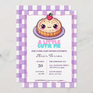 A Little Cutie Pie Kawaii Purple Plaid Baby Shower Invitation