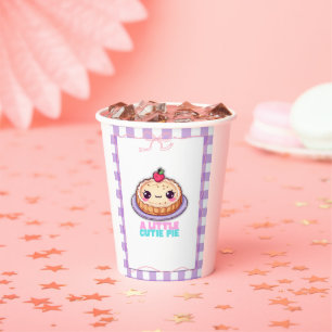 A Little Cutie Pie Kawaii Purple Plaid Baby Shower Paper Cups