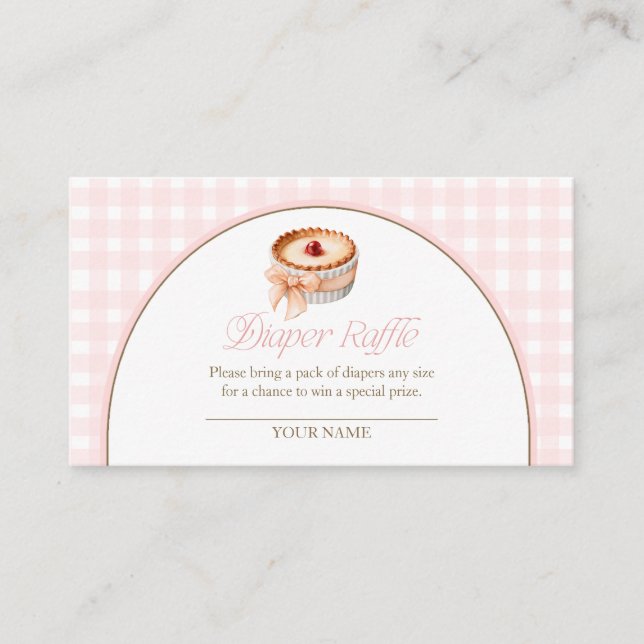A Little Cutie Pie Pink Gingham Diaper Raffle Enclosure Card (Front)