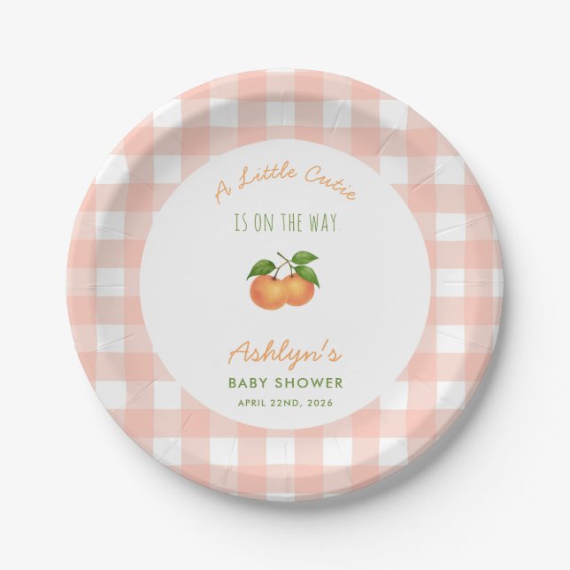A Little Cutie Pink Baby Shower Paper Plates (Front)