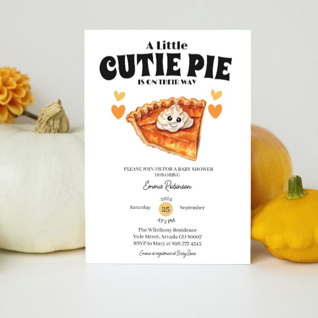 a little cutie pumpkin pie autumn fall baby shower invitation (pie baby shower pumpkin fall autumn thanksgiving theme cute face heart orange brown mother to be)
