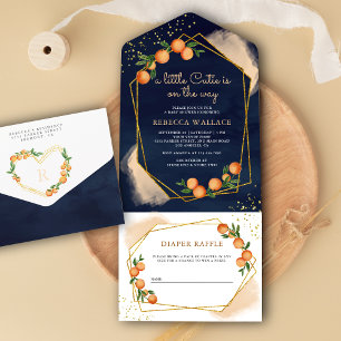 A Little Cutie Tangerine Orange Navy Baby Shower All In One Invitation