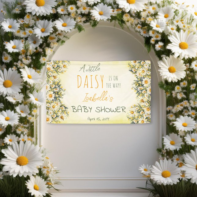 A Little Daisy Is On The Way Floral Baby Shower Banner ("A Little Daisy Is On The Way!" Daisies Floral Girl Baby Shower Banner)
