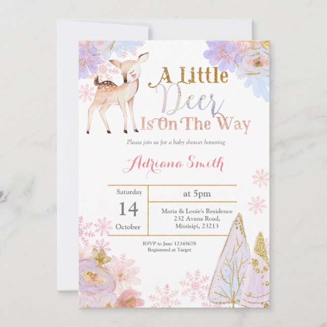 A little deer is on the way baby shower invite (Front)