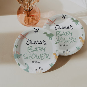 A little Dino In The Way Dinosaur Baby Shower Paper Plate