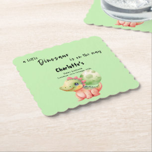 A Little Dinosaur Is On the Way Baby Shower Paper Coaster