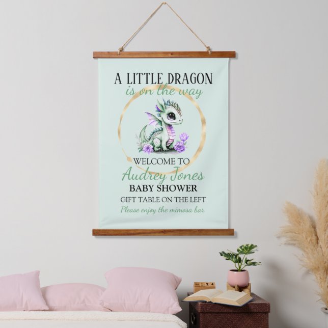 A Little Dragon Is On The Way Baby Shower Hanging Tapestry (Bedroom)