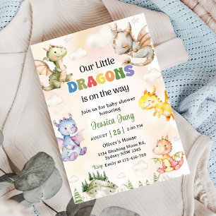 A Little Dragon Is On The Way Baby Shower Party Invitation