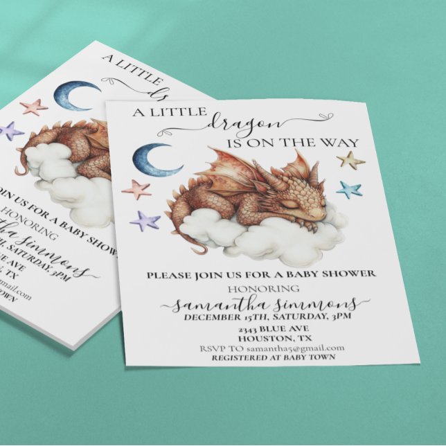 A Little Dragon Sleeping on Cloud Baby Shower  Invitation (Creator Uploaded)