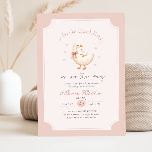 A Little Duckling Goose Pink Bow Baby Shower Invitation