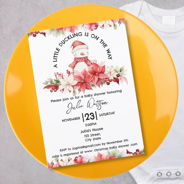 A little Duckling is on the Way Winter Christmas Invitation (christmas little duckling)