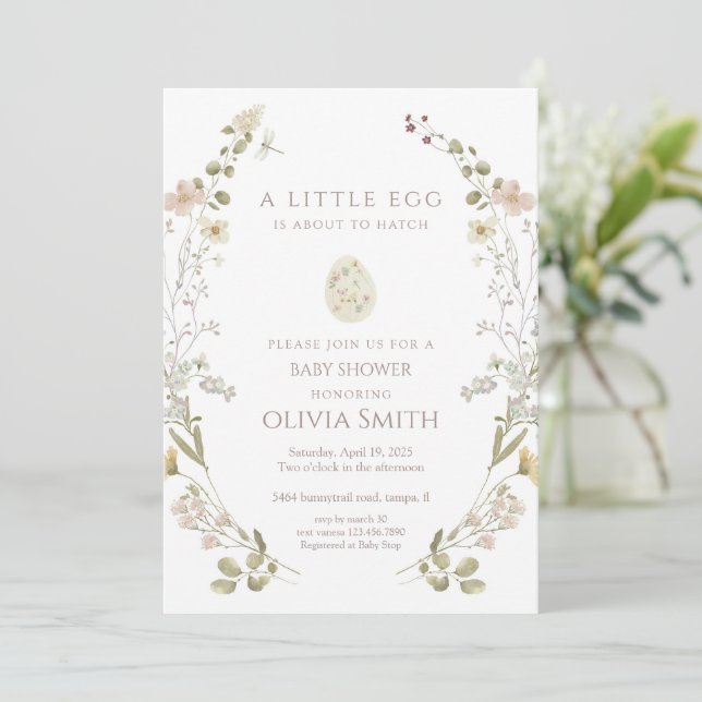 A Little Egg Is About To Hatch Baby Shower Invitation (Standing Front)