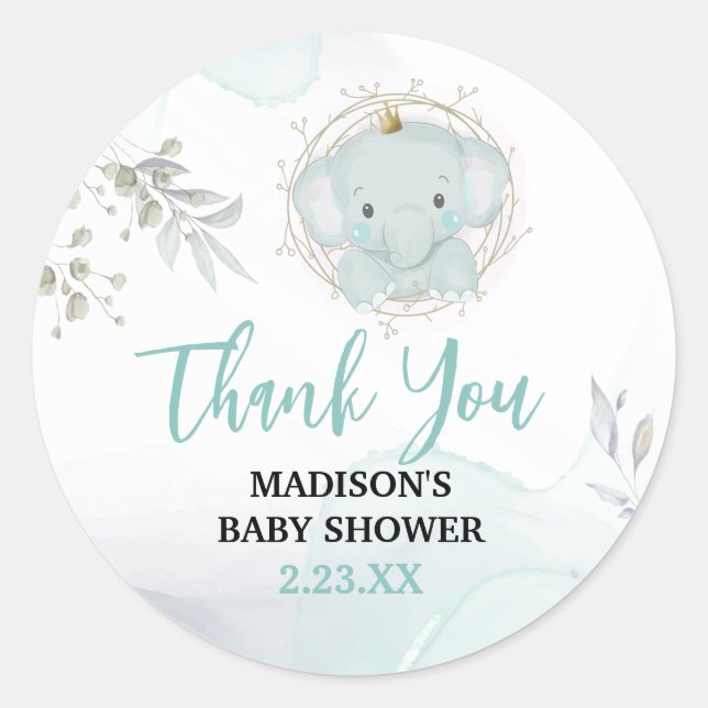 A Little Elephant Boy Baby Shower Classic Round Sticker (Front)