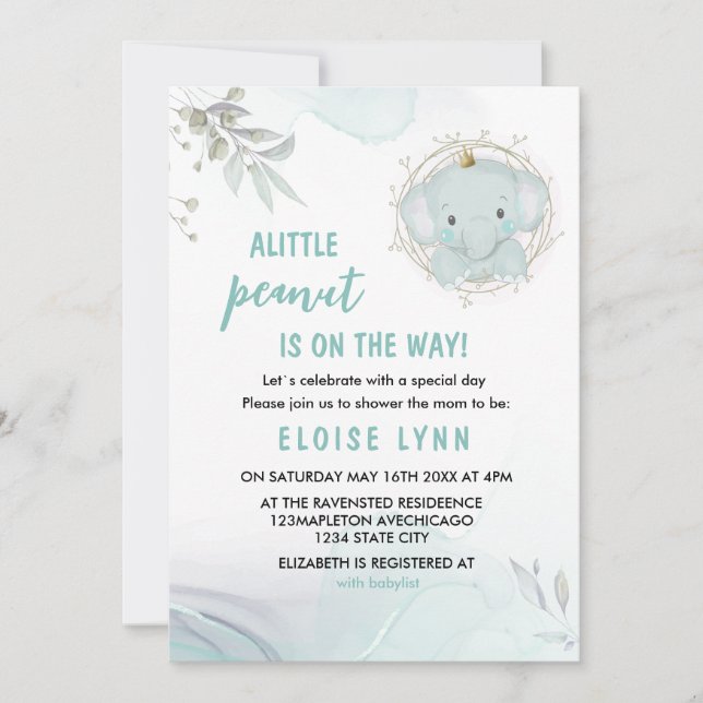 A Little Elephant Boy Baby Shower Invitation (Front)