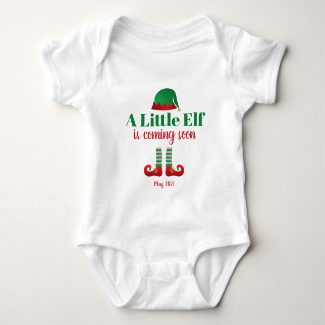 A Little Elf Is Coming Soon Christmas Personalise Baby Bodysuit (Front)