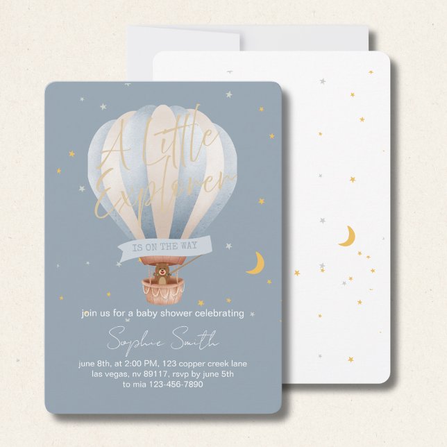 A Little Explorer Is On The Way Cute Teddy Bear Invitation (Creator Uploaded)