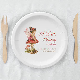 A Little Fairy Girl Baby Shower Cute Red Mushroom Paper Plate