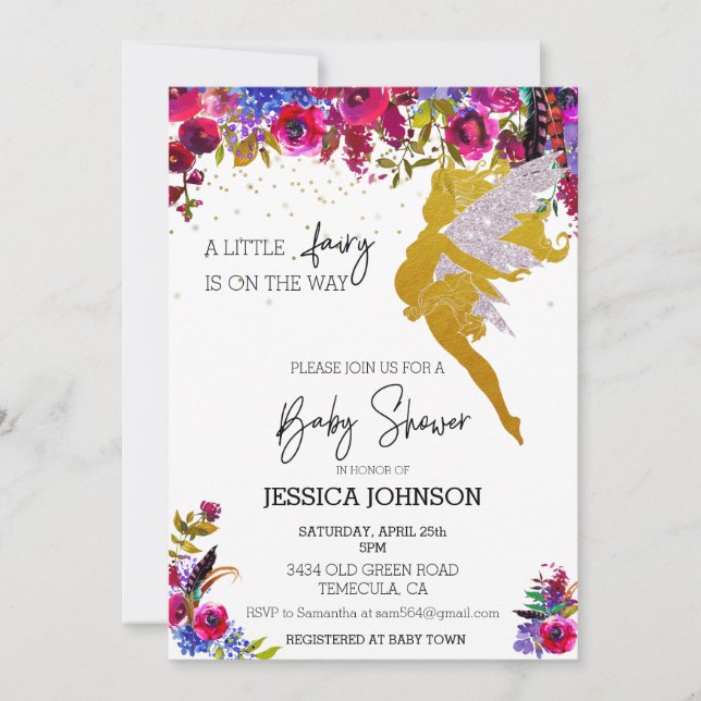 A Little Fairy is on the Way Baby Shower Floral Invitation (Front)