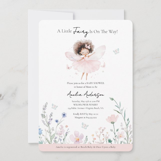 A Little Fairy is on the Way Wildflower  Invitatio Invitation (Front)