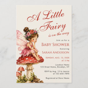 A Little Fairy on a Mushroom Cute Girl Baby Shower Invitation