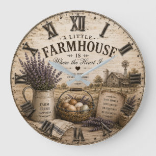 A Little Farmhouse Is Where the Heart Is Lavender Large Clock