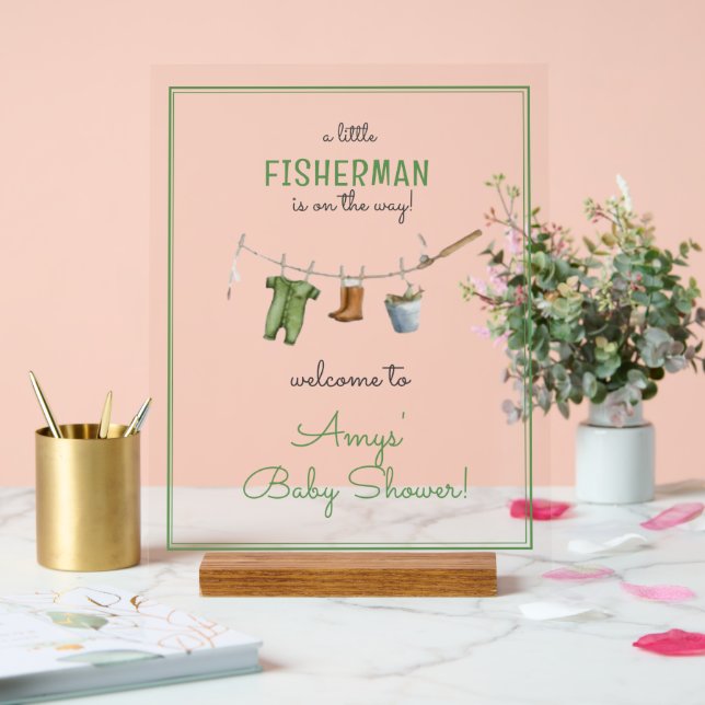 A Little Fisherman Baby Shower Welcome Acrylic Sign (Wedding)
