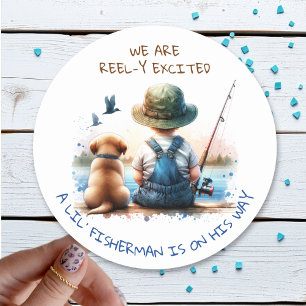 A Little Fisherman   Cute Boy's Baby Shower Classic Round Sticker