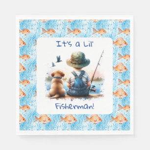 A Little Fisherman Cute Boy's Baby Shower Napkin