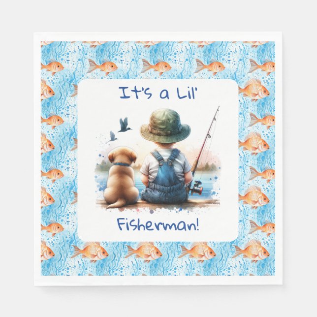 A Little Fisherman | Cute Boy's Baby Shower Napkin (Front)