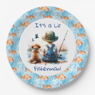 A Little Fisherman Cute Boy's Baby Shower Paper Plate