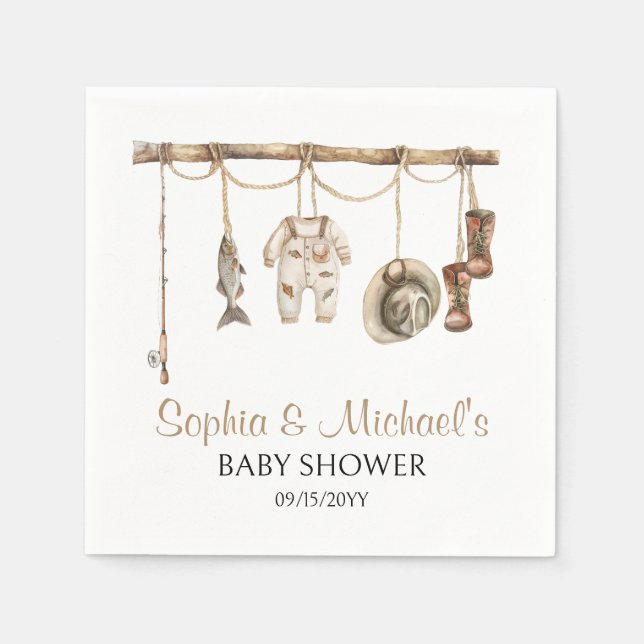 A Little Fisherman Is On The Way Baby Shower Party Napkin (Front)